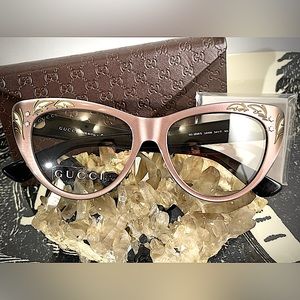 🖤 GUCCI 🖤 NWT Cat Eye Eyeglasses Frames Sunglasses Brown Grey 🇮🇹 Couture